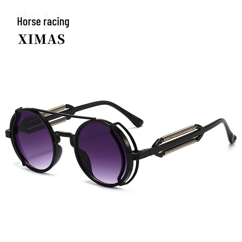 Солнцезащитные очки в круглой оправе с двойным лучом в европейской и американской оправе и цветными пружинными ножками