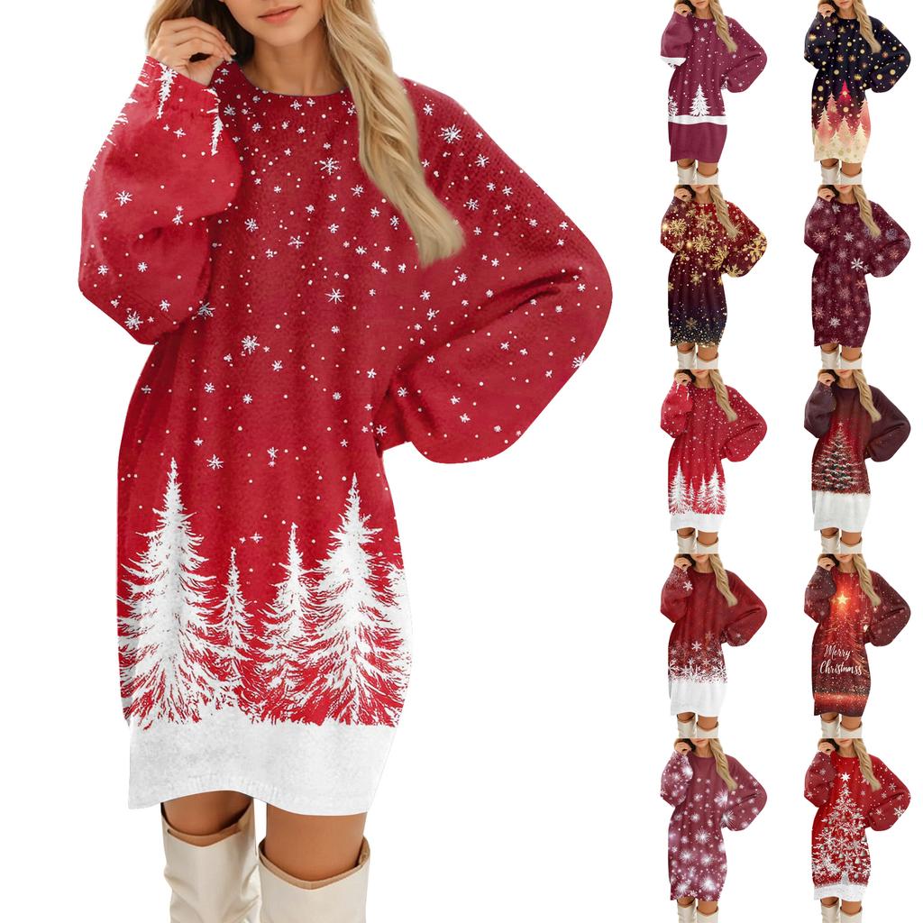 Women's Round Neck Casual Long Sleeve Plush Dresses