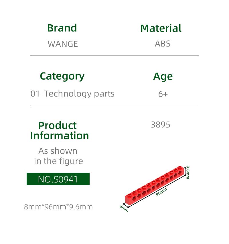 Non-Toxic 23Pcs/Lot No.3895 11 X 12 Holes Holes Long Beam Model Block Moc Color Accessories Compatible With Brick Diy Children Toys
