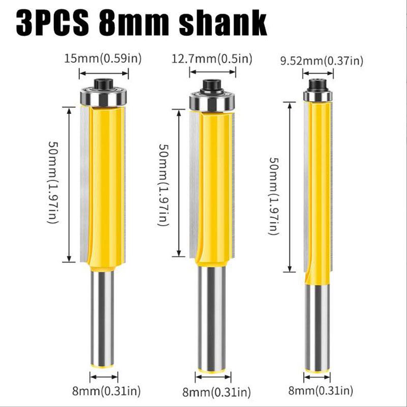 8mm Shank Lengthened Trimming Cutter Belt Bearing Straight Cutter Trimming Router Bit Slotting Burr Cutter Head Trimming Cutter