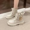Fashion 2024 Hot Sale Women's Shoes Side Zipper Women's Boots Fashion Metal Decoration Office and Career New Front Lace-up Ankle Boots