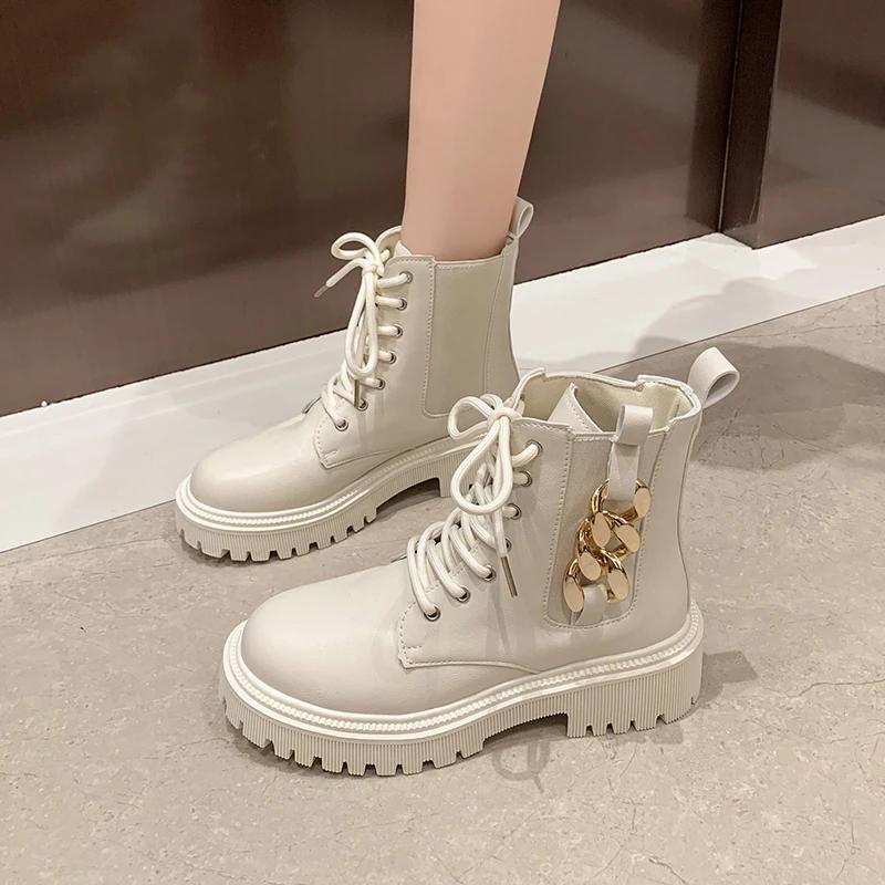 Fashion 2024 Hot Sale Women's Shoes Side Zipper Women's Boots Fashion Metal Decoration Office and Career New Front Lace-up Ankle Boots