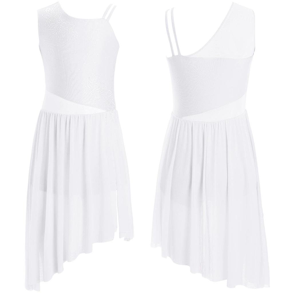 Платье для лирического танца для девочек с цветочным узором и стразами, без рукавов, с асимметричным подолом и боковым разрезом, костюм для выступлений