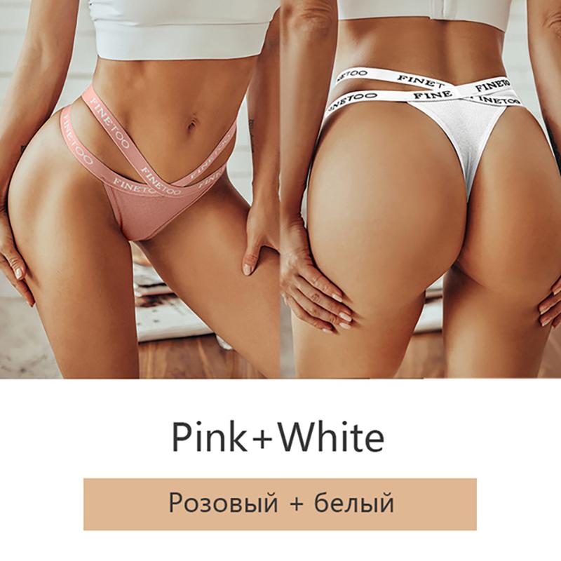 FINETOO 2Pcs/set Women Panties Sexy Thongs Cotton Underwear Letter G-string Panties Cross Belt Ladies Soft Low Waist Thongs Female Briefs Lingerie