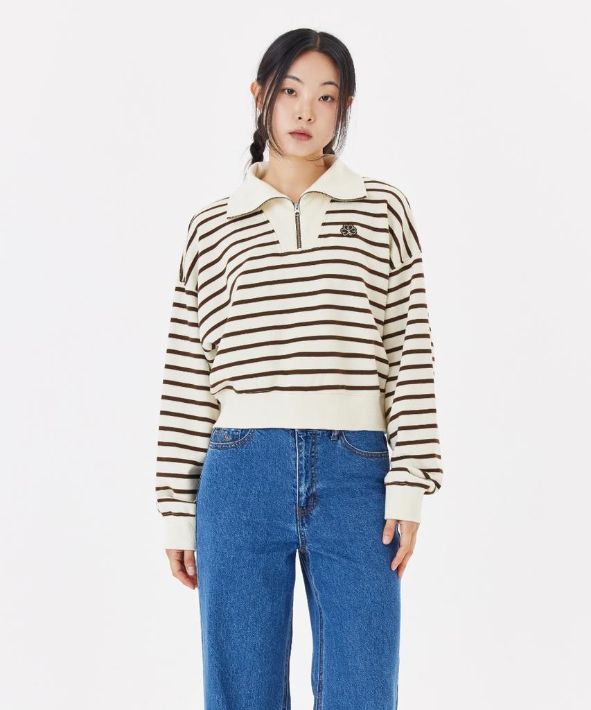 MARK GONZALES Women'S Club Striped Half-Zip Sweatshirt - Ivory