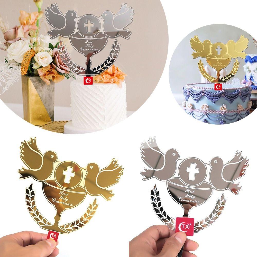 Акриловые голуби для первого причастия, атрибуты для крестин, голубь мира, крест, украшение для торта, топпер для торта