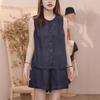 Women's Summer Linen Slimming Two-Piece Set: Sleeveless Sport Shirt & Shorts