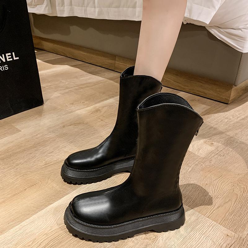 Женские сапоги уличной моды из искусственной кожи с молнией сзади на платформе, массивные ботинки, женские удобные прогулочные туфли