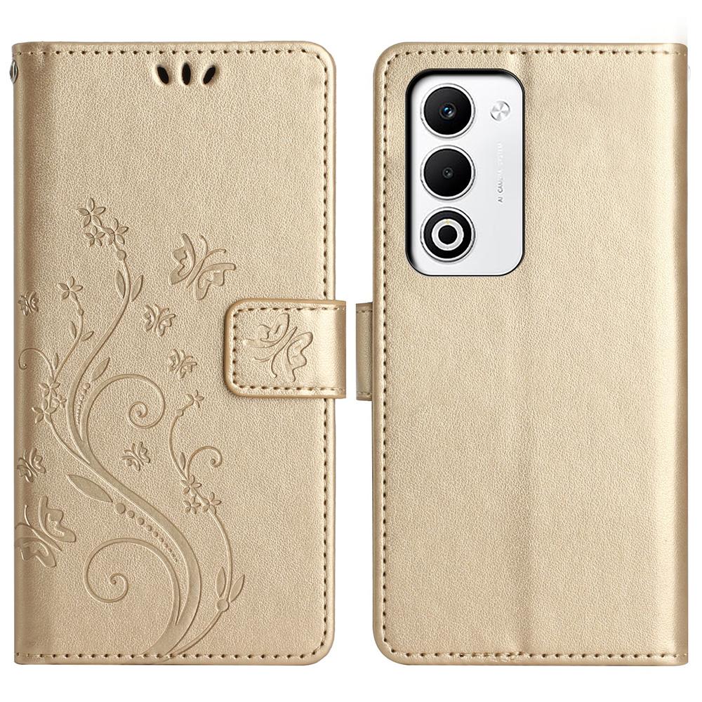For Oppo A5 4G Leather Wallet Case Butterfly Flower Imprint Phone Cover with Strap
