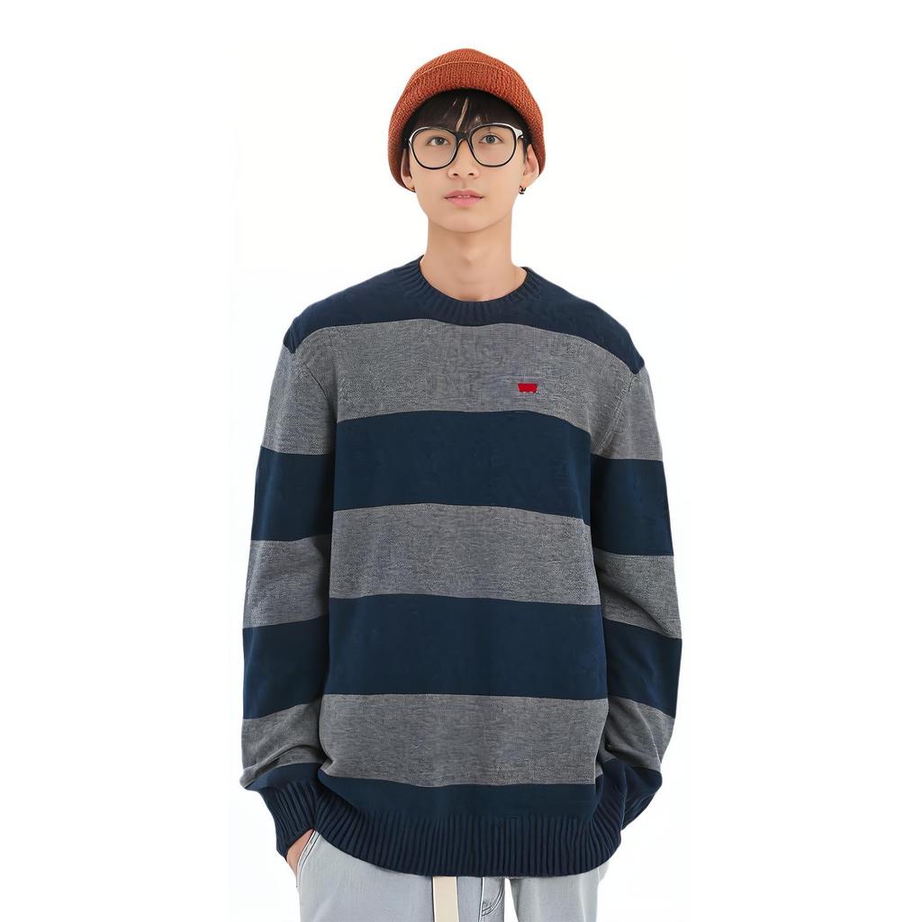 Levis Свободный стиль Американский стиль Цветной блок Модный Удобный Свитер с длинным рукавом Мужской свитер Синий Серый A4320-0016