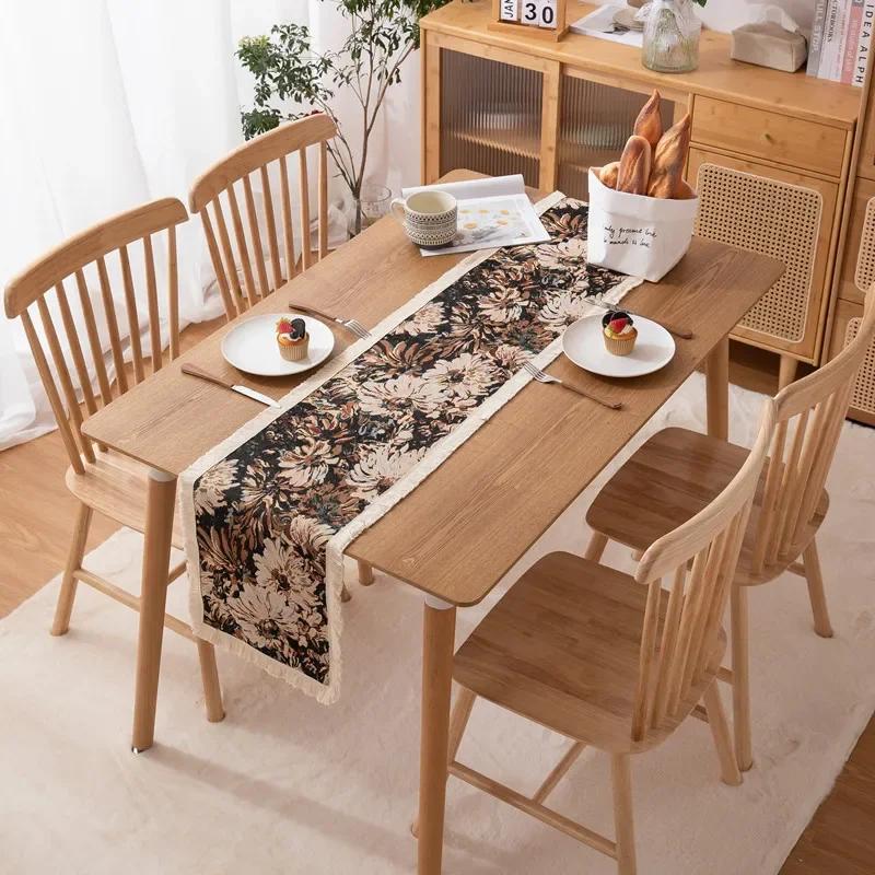 Vintage Table Runner Farmhouse Decor Oil Painting with Tassels Bohemian Sideboard for Autumn Farmhouse Thanksgiving Christmas