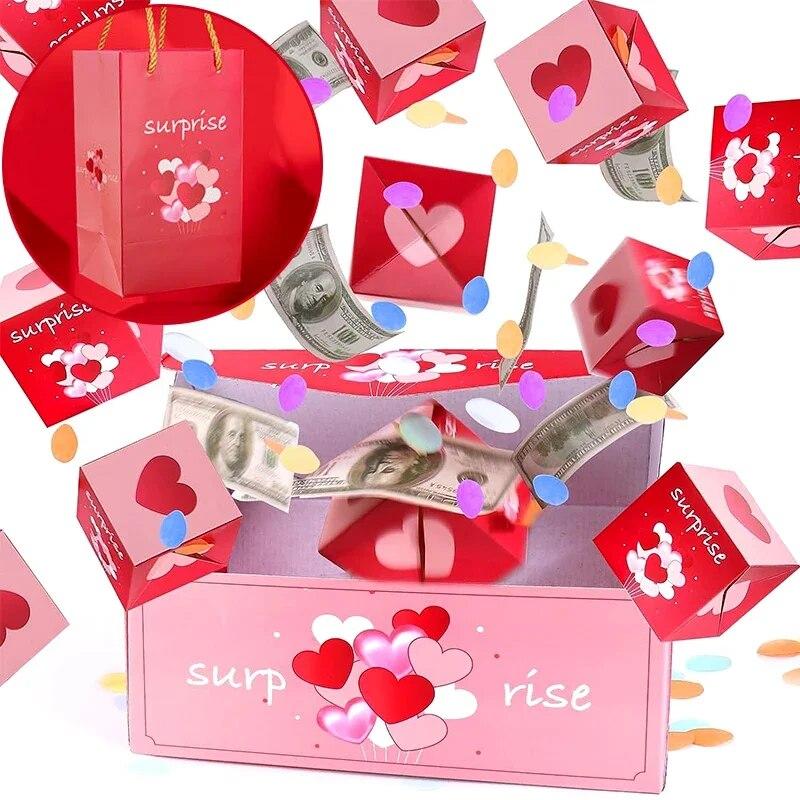 Surprise Gift Box with Confetti Cash Explosion Bounce Gift Box for Money Cards Photo Anniversary Valentine Birthday Prank Boxes