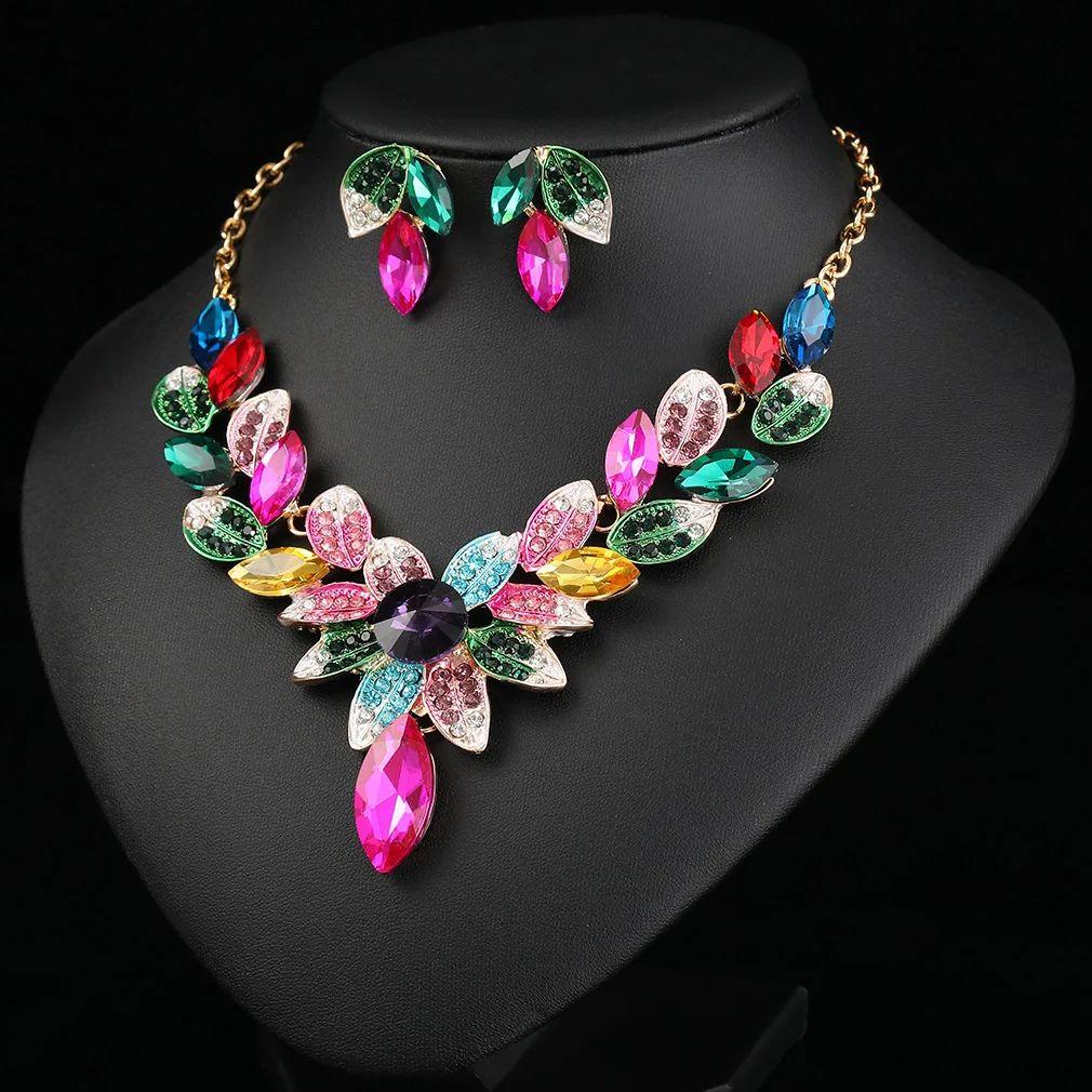 Женские цветочные ожерелья серьги ювелирные наборы свадебные аксессуары для невесты