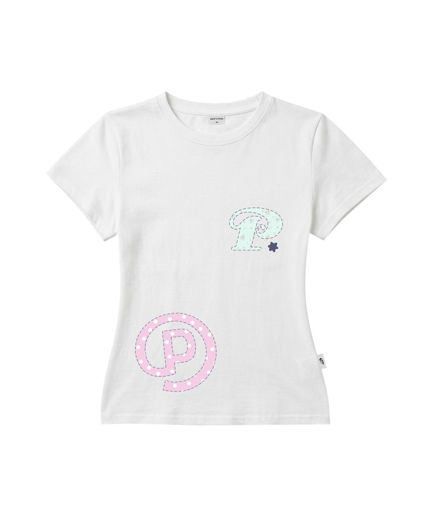 PAGESIISII Pp Applique Print Slim Fit Short Sleeve T-Shirt [2 Colors]