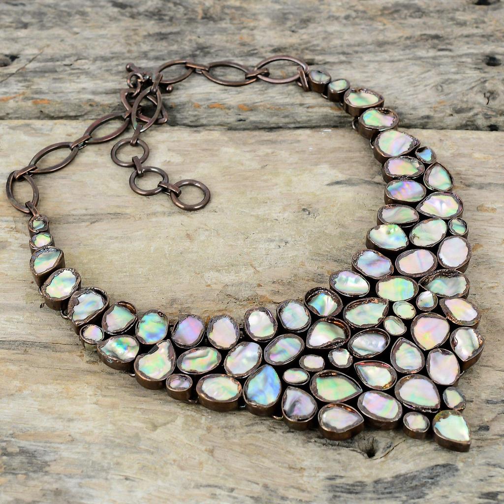 Грубое ожерелье из ракушки морского ушка, медное ожерелье, полученное электроформованием, регулируемая цепочка, ожерелье, ювелирные изделия ручной работы, ожерелье из натурального драгоценного камня, подарок для мамы