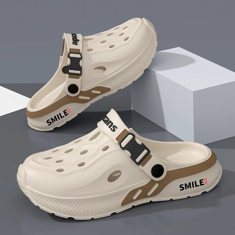 Модные летние мужские пляжные сандалии для улицы, модные мужские шлепанцы из ЭВА, нескользящие, мужская повседневная обувь, удобные, износостойкие садовые туфли