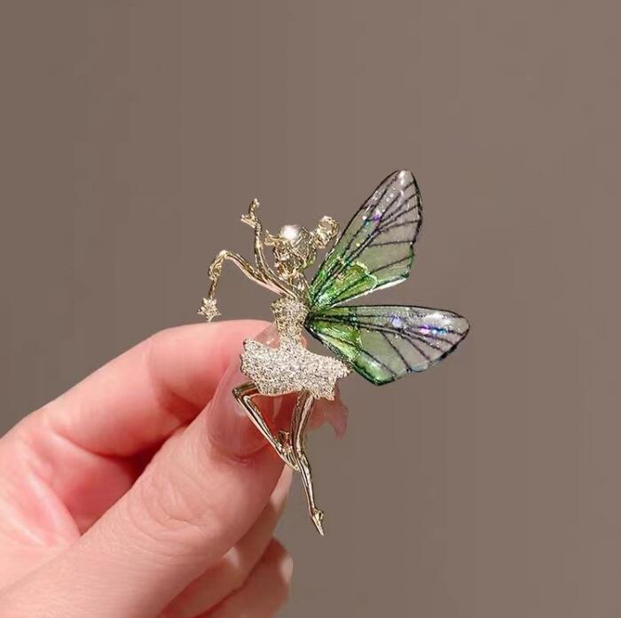 Emerald Insect & Butterfly Brooch: Exquisite Metal Tassel Dragonfly Pin