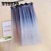 Summer Glitter Sequins Skirts Women's Long Mesh Tulle Skirt Female Elastic High Waist Star Bling Bling Party Pleated Skirts