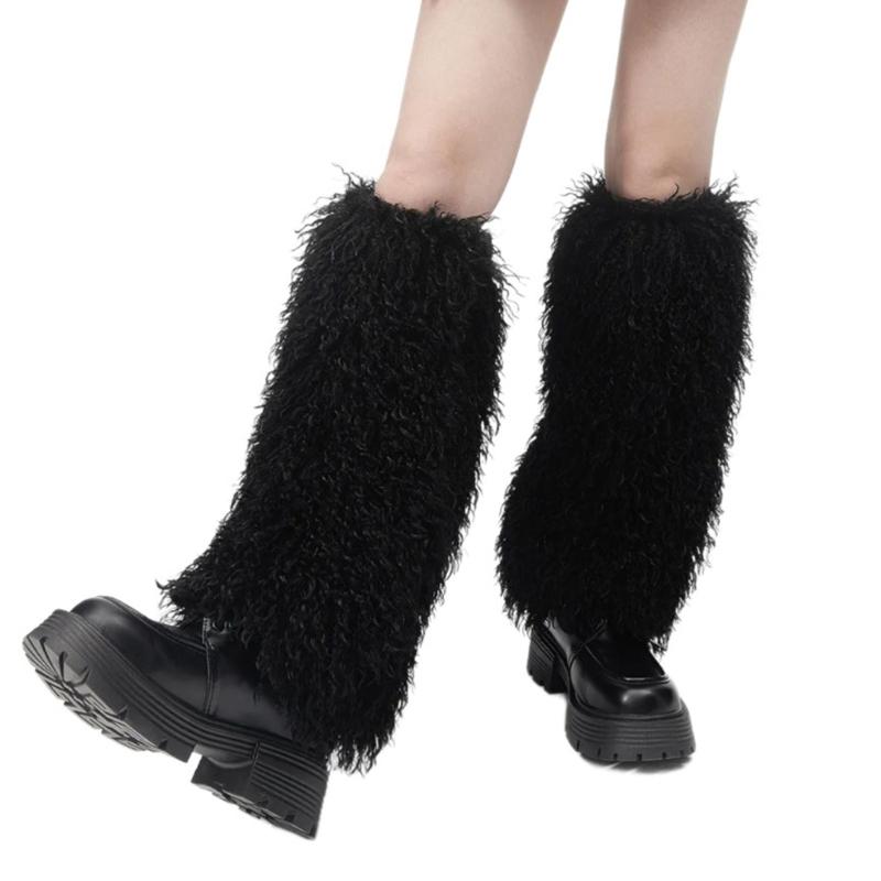 Solid Color Plush Leg Warmers for Women Fuzzy Furry Winter Warm Boot Toppers Leg Covers for Halloween Carnivals Costumes
