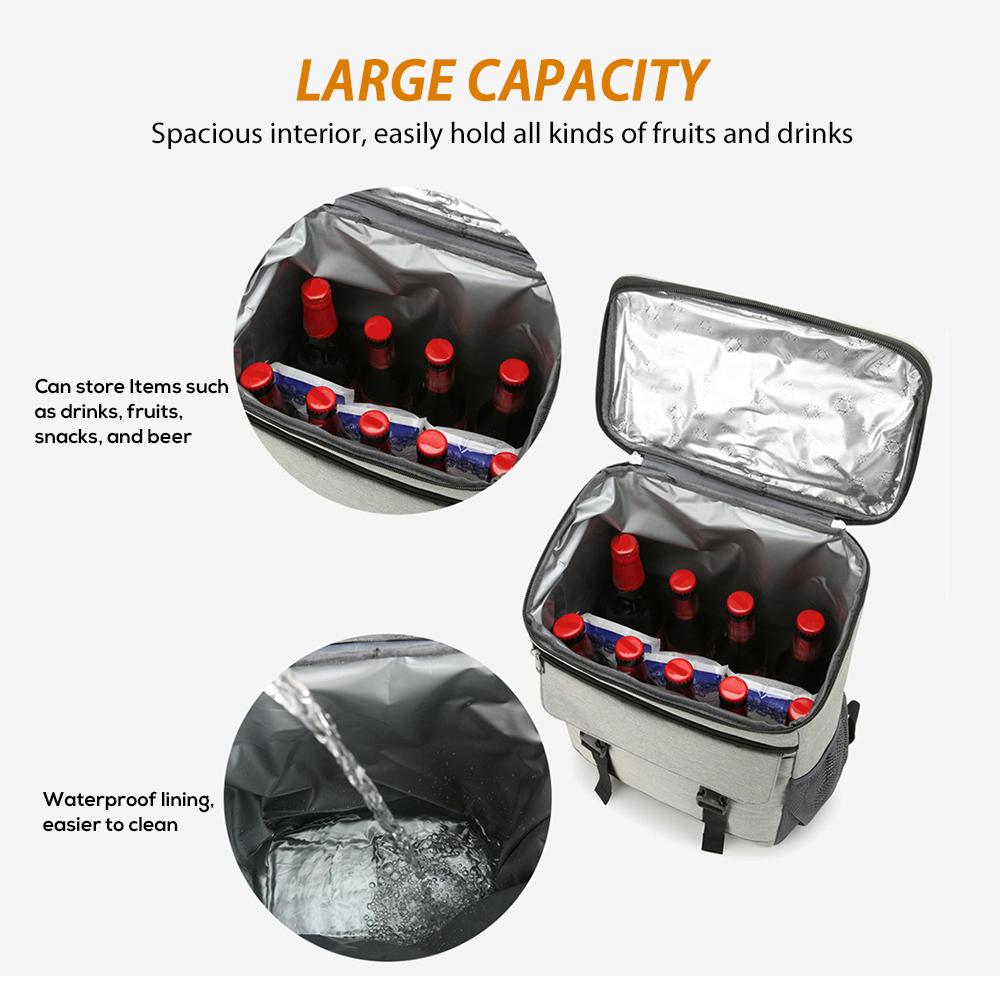 Изолированный охлаждающий рюкзак большой емкости, водонепроницаемая сумка-холодильник для пикника, серый и оранжевый цвет