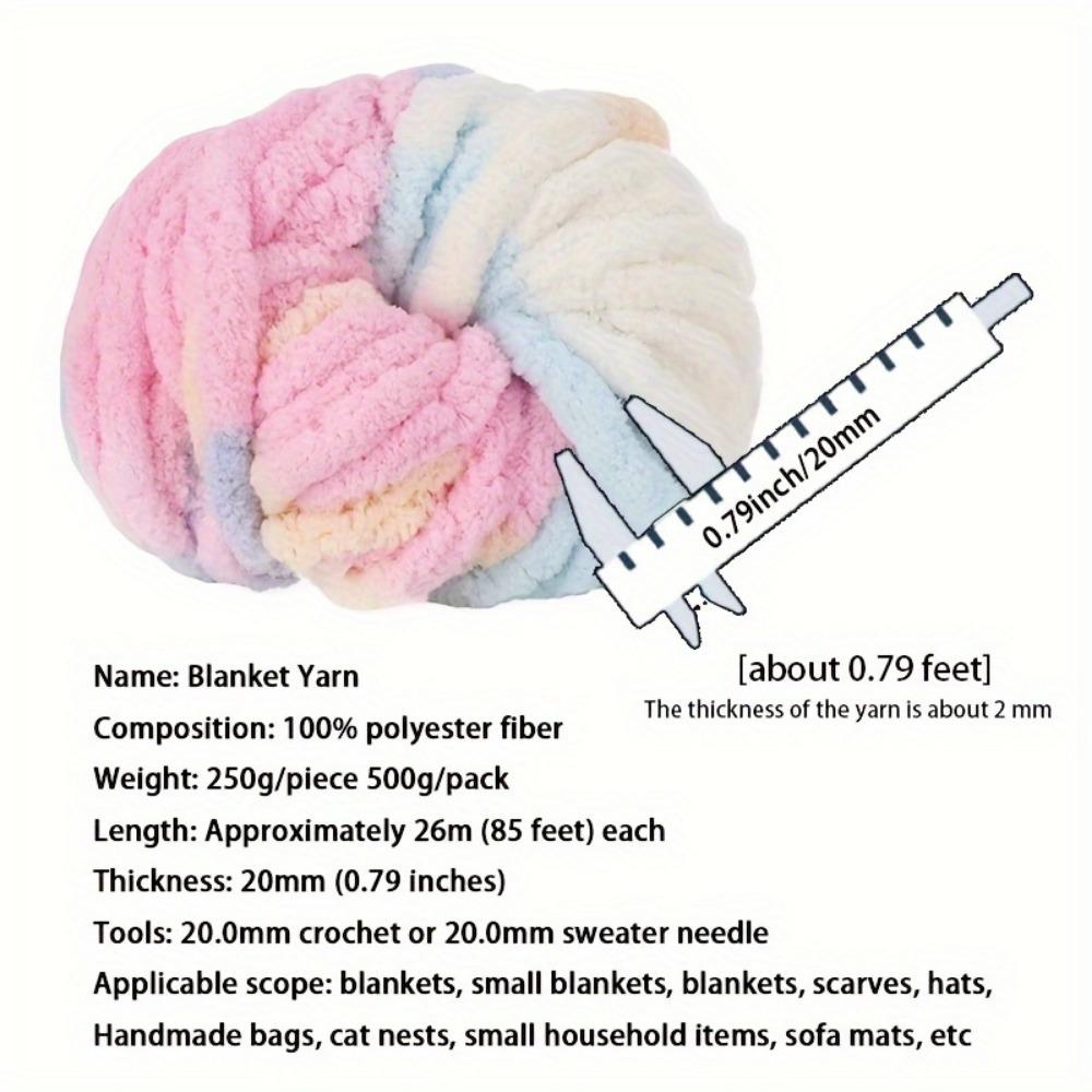 2pcs Luxurious Chunky Chenille Yarn Super Soft Thick Fluffy Giant Yarn for DIY Home Decor Projects Knitting Bulky Throw Rugs Scarves Hats Cat