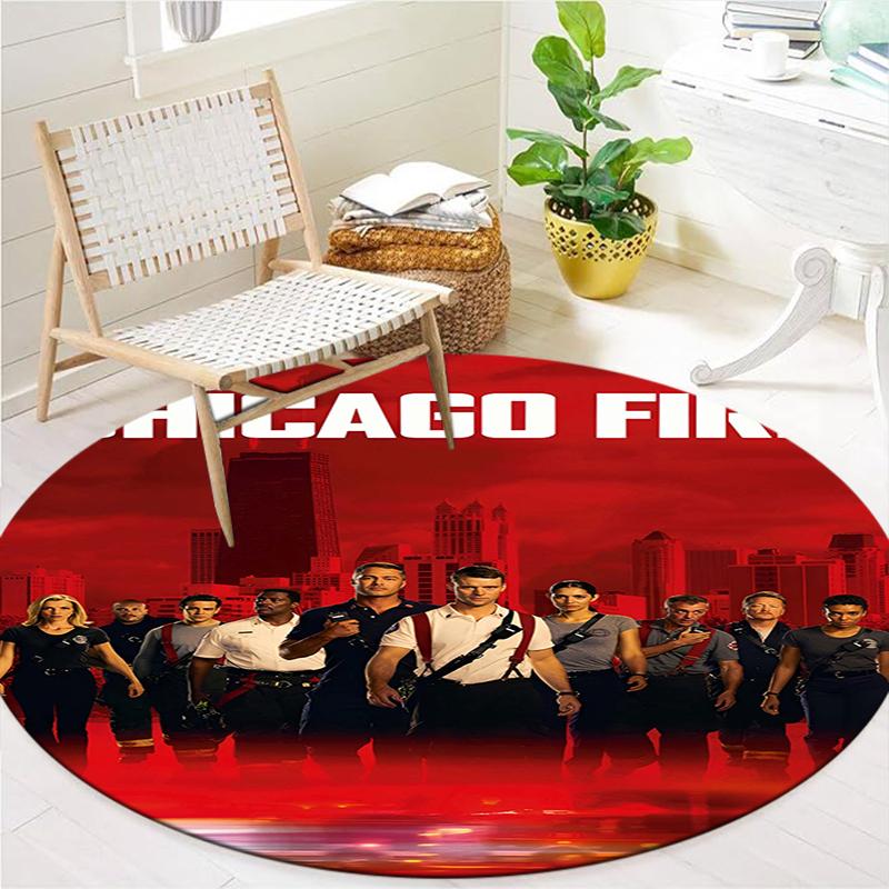Chicago Fire Round Area Rug,Carpet Rug for Living Room Bedroom Sofa Playroom Decor,Non-slip Floor Mat