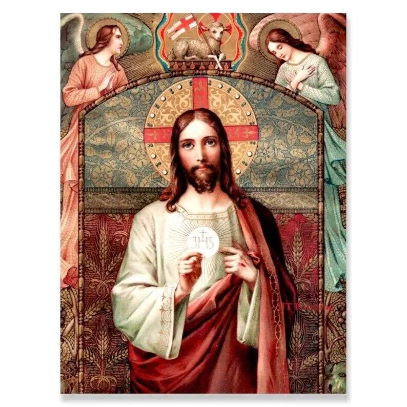 Иисус Христос Религиозная Вера Священное Сердце Плакат Холст Картина Старинные Настенные Художественные Фотографии Для Комнаты Церковь Украшения Дома