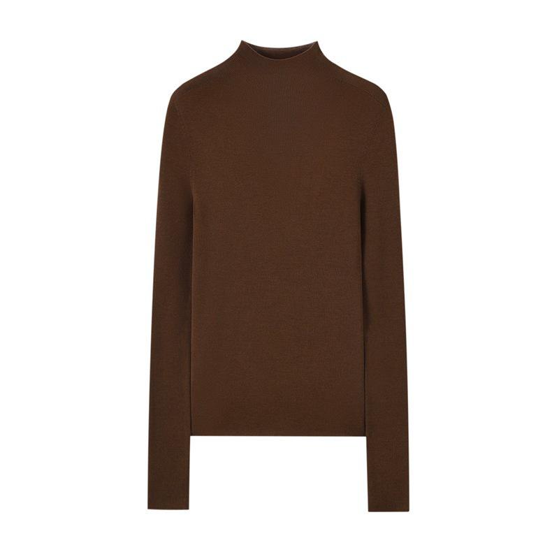 Machine Washable Women's Pure Wool Slim-Fit Half-High Collar Sweater - Autumn/Winter Cashmere Knit Base Layer