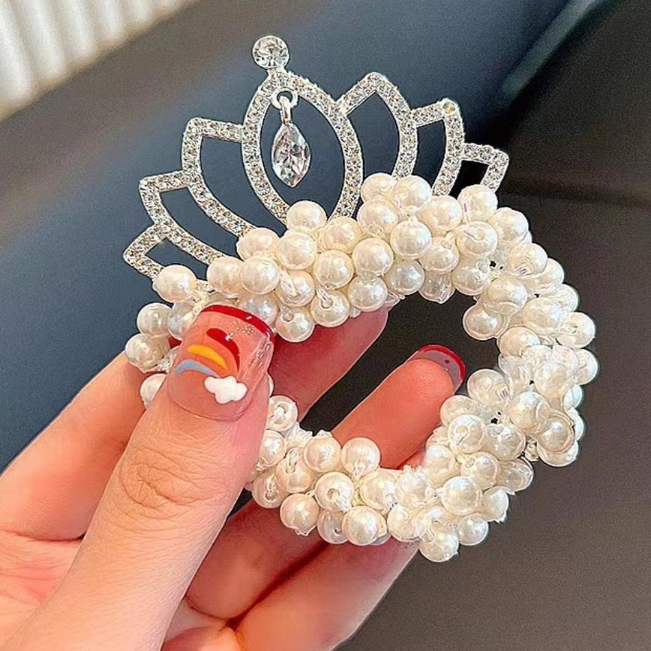 New Fashion Pearl Crown Princess Cute Kids Elastic Hair Bands Children Hair Ties Girls Hair Accessories Baby Headwear