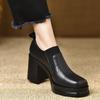 Genuine Soft Leather Sky High Fashion Deep Mouth Single Shoes 2025 Spring New Thick-soled Waterproof High Heels Women's Cow Velvet