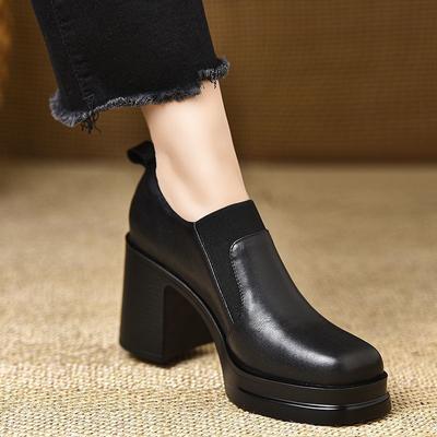 Оригинальная мягкая кожа, головокружительная мода, туфли-лодочки с глубоким вырезом, весна 2025, новинка, на толстой подошве, водонепроницаемые, высокие каблуки, женский коровий велюр