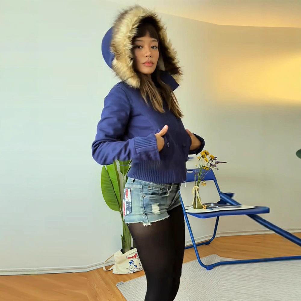 New Autumn New Removable Fur Collar Short One-Piece Hat Jacket Temperament Fashion Coat