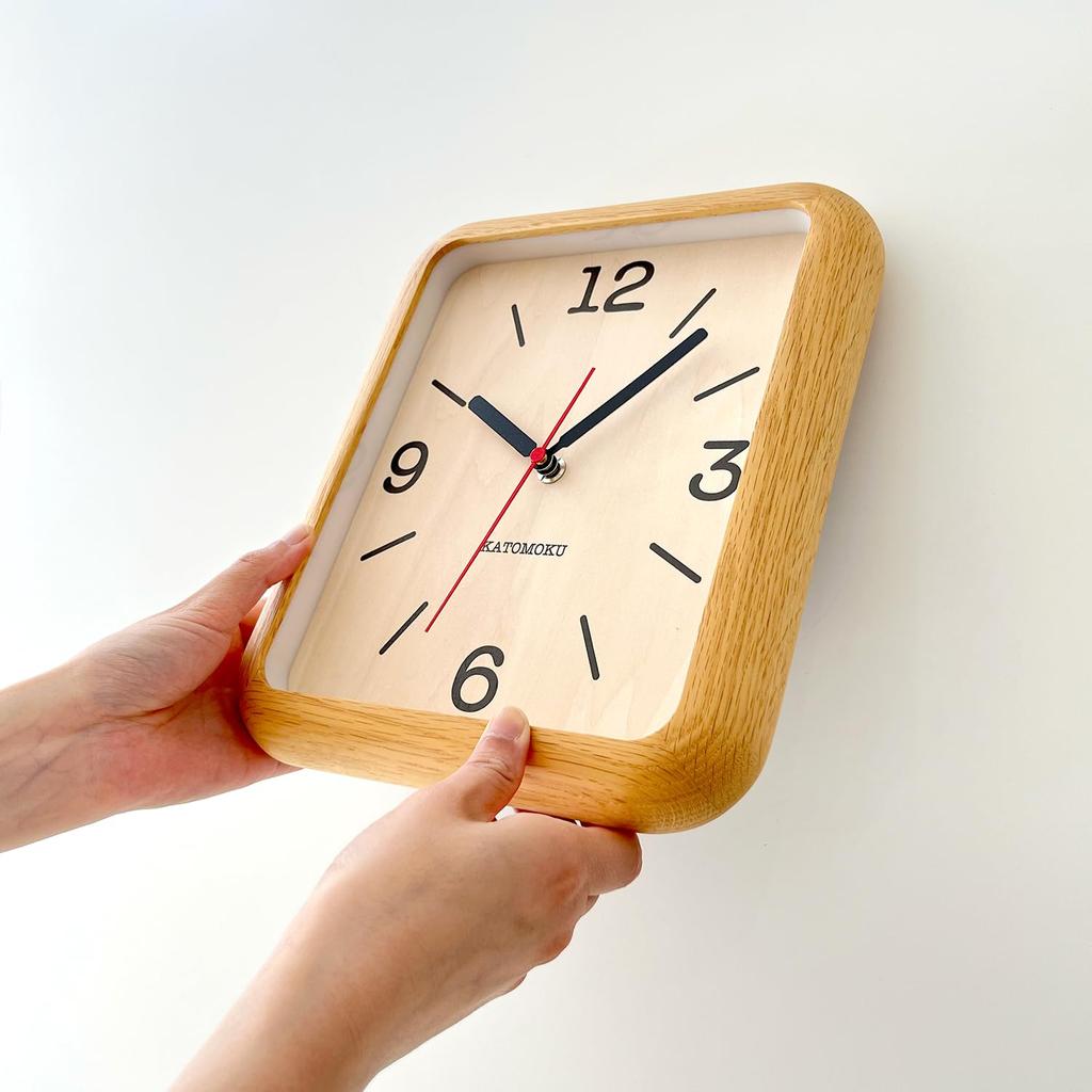 KATOMOKU Muku Clock 19 Oak Wall Clock with Continuous Second Hand, km-133OA, 280mm x 220mm (Radio-Controlled Clock)