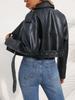 Women PU Leather Jacket Lady Motorcycle Leather Jacket  Lapel Zipper Faux Leather Short Coat with Belt