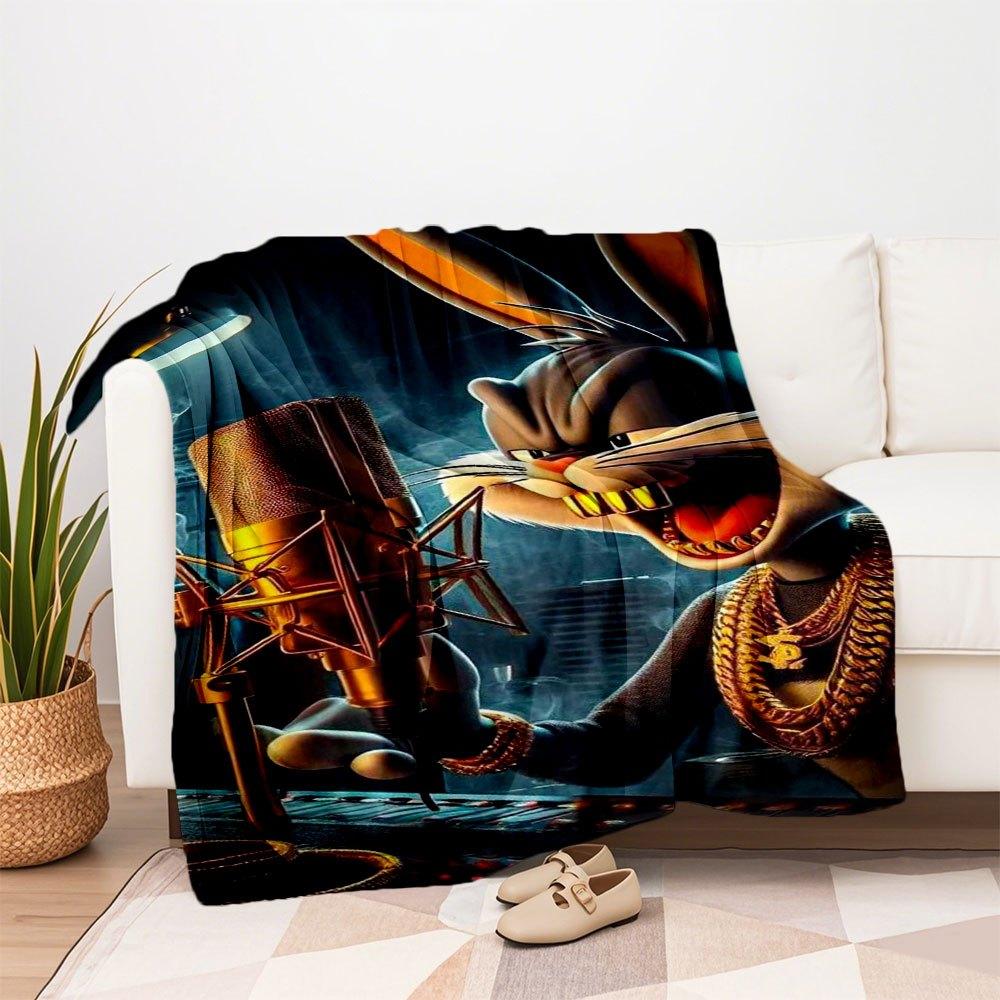 "Bugs Bunny Gold Chain Microphone Art Print"Blanket Flannel Throw Blanket for Sofa, Bed, Travel, Camping, Office