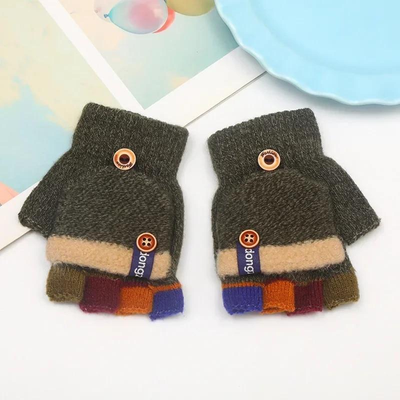 Детские перчатки с половиной пальца, жаккардовые цветные осенне-зимние теплые перчатки для детей, студенческие детские перчатки для письма