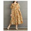 Summer Retro Cotton and Linen Round Neck Short Sleeved Dress, Women's Loose Skirt