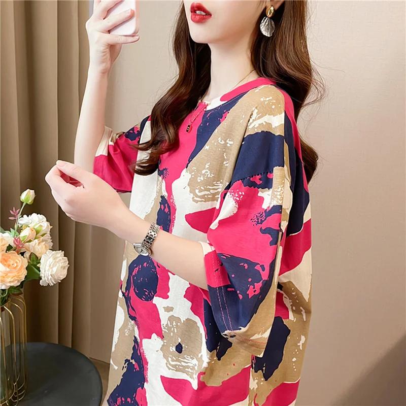 Летняя винтажная футболка с принтом Мода Женская Оверсайз Графические Длинные Футболки Y2k Топы Харадзюку хип-хоп Уличная одежда молодежная