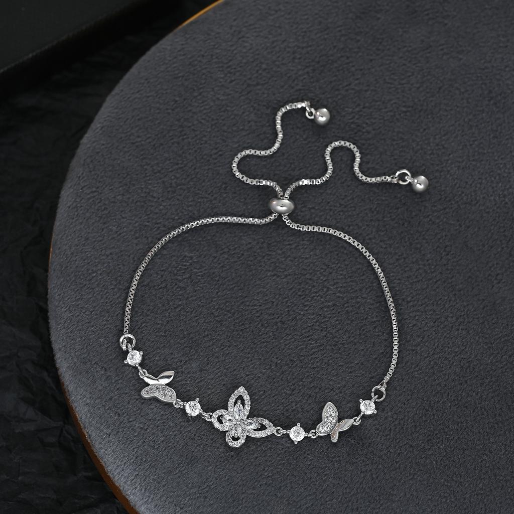Элегантный браслет-шарм с бабочкой для женщин, регулируемые раздвижные хрустальные браслеты с микро-паве CZ и ажурным дизайном