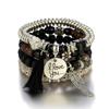4PCS Bohemian Multi-Strand Beaded Bracelet Set with Fringe Tassel & Wing "I Love You" Charm - Women's Layered Jewelry Gift for Summer Fashion