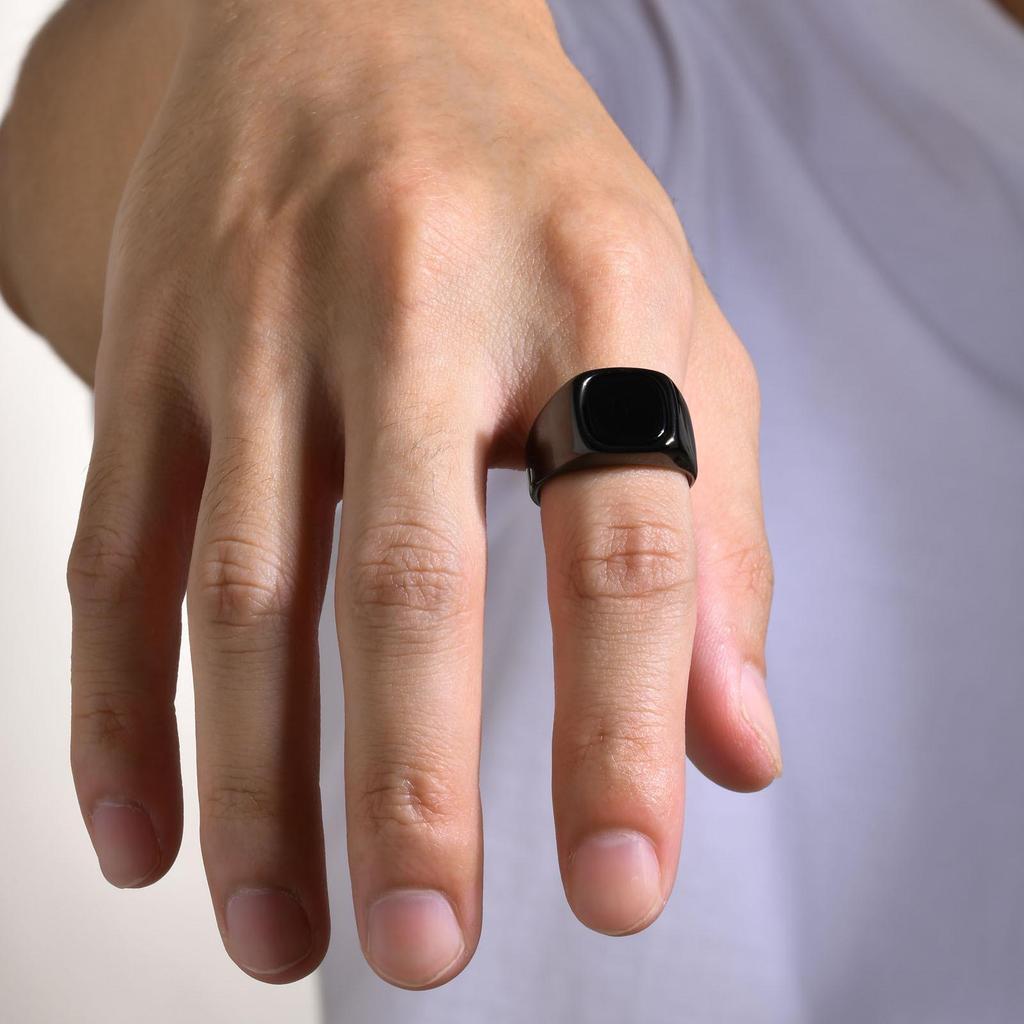 Квадратное кольцо из нержавеющей стали с тигровым глазом и металлическим блеском - Модный аксессуар для указательного пальца RC-620