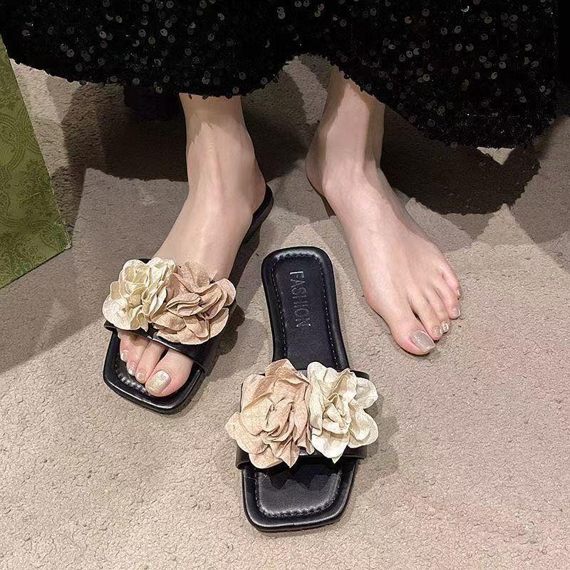 Босоножки на плоской подошве для пляжа, фея, девочка-цветочница, с одним словом, 2025 лето, новая уличная обувь, для отдыха, для моря, со шлепанцами-юбкой
