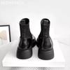 Модные женские кожаные ботильоны элегантные туфли на плоской подошве женские 2025 трендовые зимние теплые платья зимние удобные мотоциклетные ботинки Mujer Botas