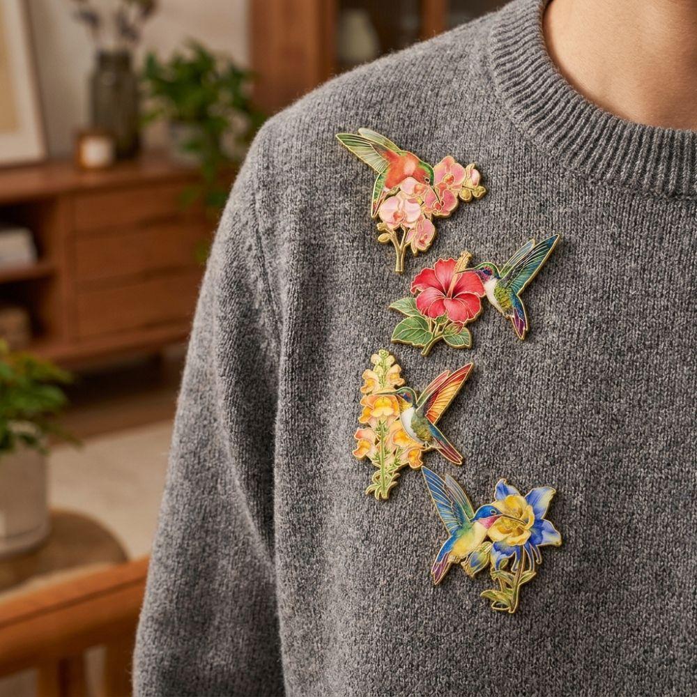 Chinese Style Hummingbird Flower Enamel Pin Colorful Luxury Bird Badges Backpack Clothes