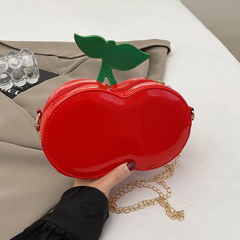 Women's Funny Cherry Shape Shoulder Crossbody Bag Cute Personalized Chain Design Small Purse and Handbag CLE