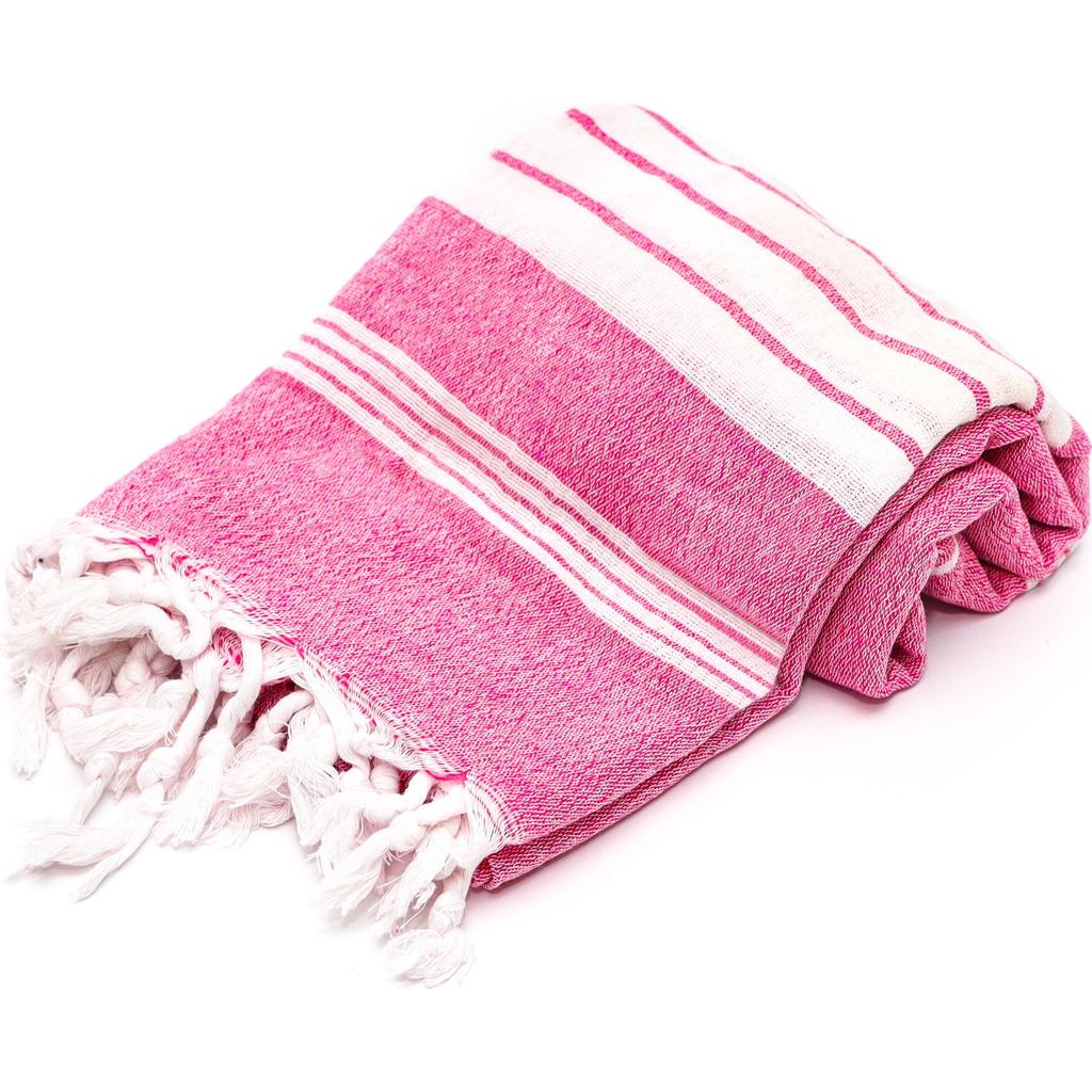 Пештемаль из стираного хлопка в розовую и белую полоску