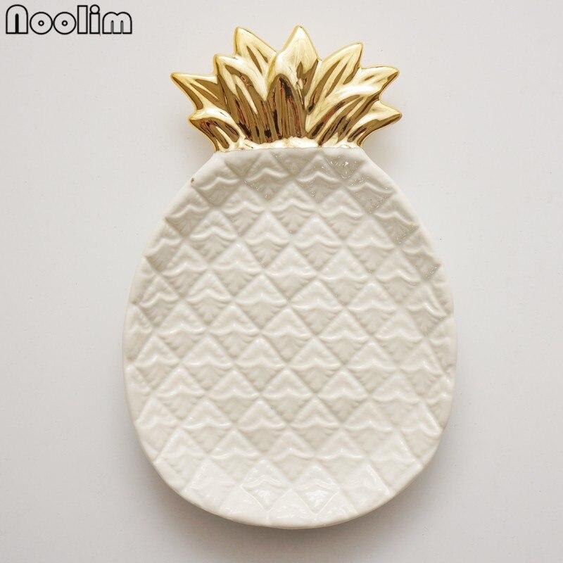 Gold Plated Pineapple Ceramic Storage Plate Snack Plates Dessert Jewelry Dish Make Up Tray