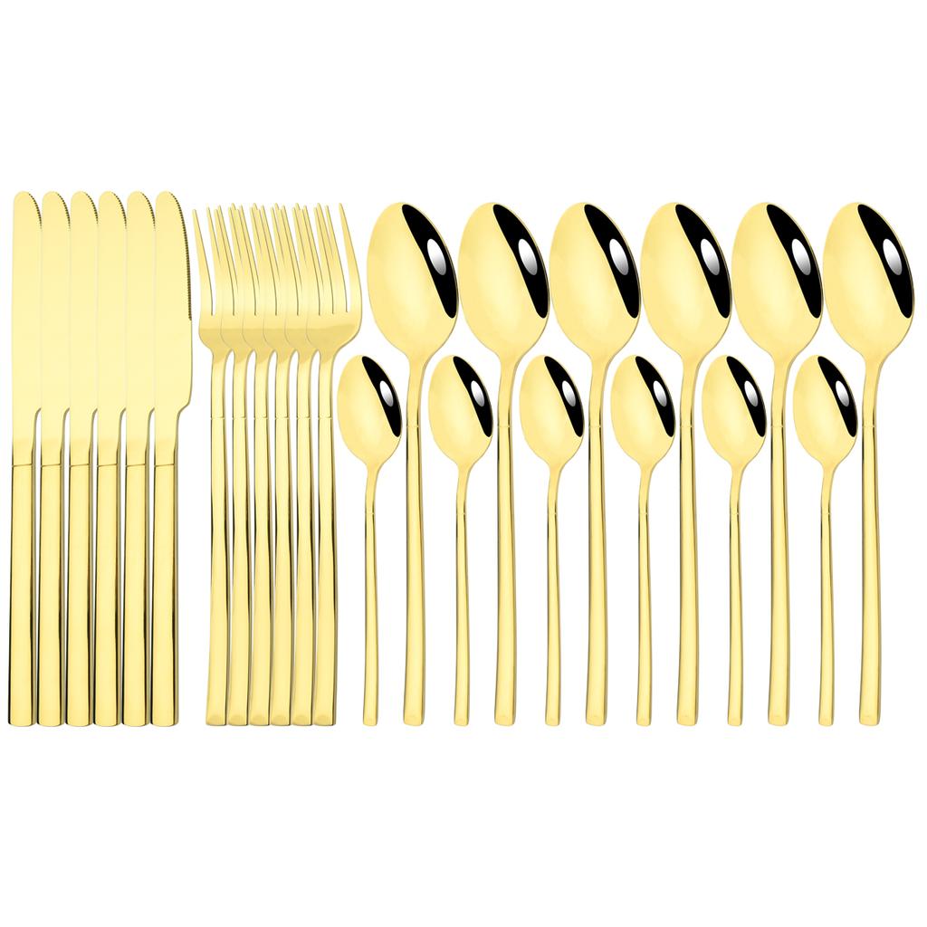 Набор столовых приборов из нержавеющей стали, 24 шт., ножи, вилка, ложка, ужин, посуда, вечерние кухонные столовые приборы, набор столового серебра