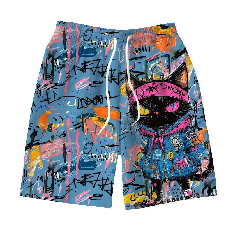 3D Print Colorful Graffiti Cat Short Pants For Cute Animal Pattern Beach Shorts