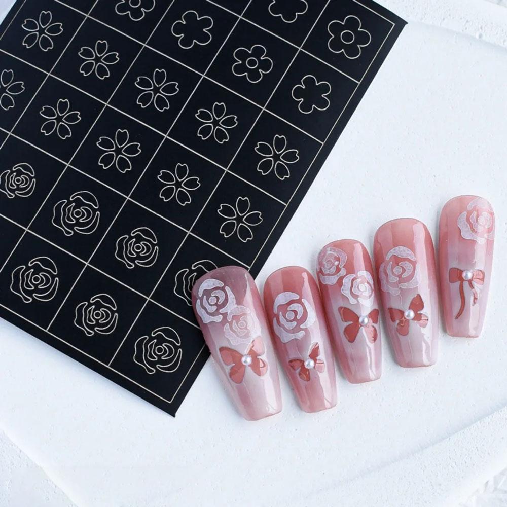 1pcs Airbrush Nail Stencils Stickers Heart Butterfly Bow Flame Star Nail Decals Paper French Nail Guides Slider Manicure Decora